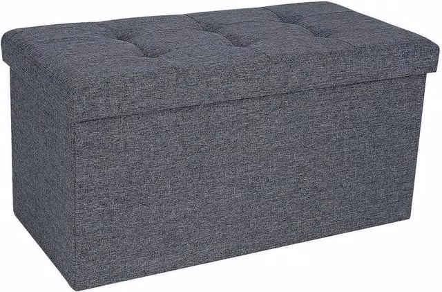 FORGEVIO Dark Grey Folding Ottoman Storage Box, W: 76 cm, D: 38 cm, H: 38 cm