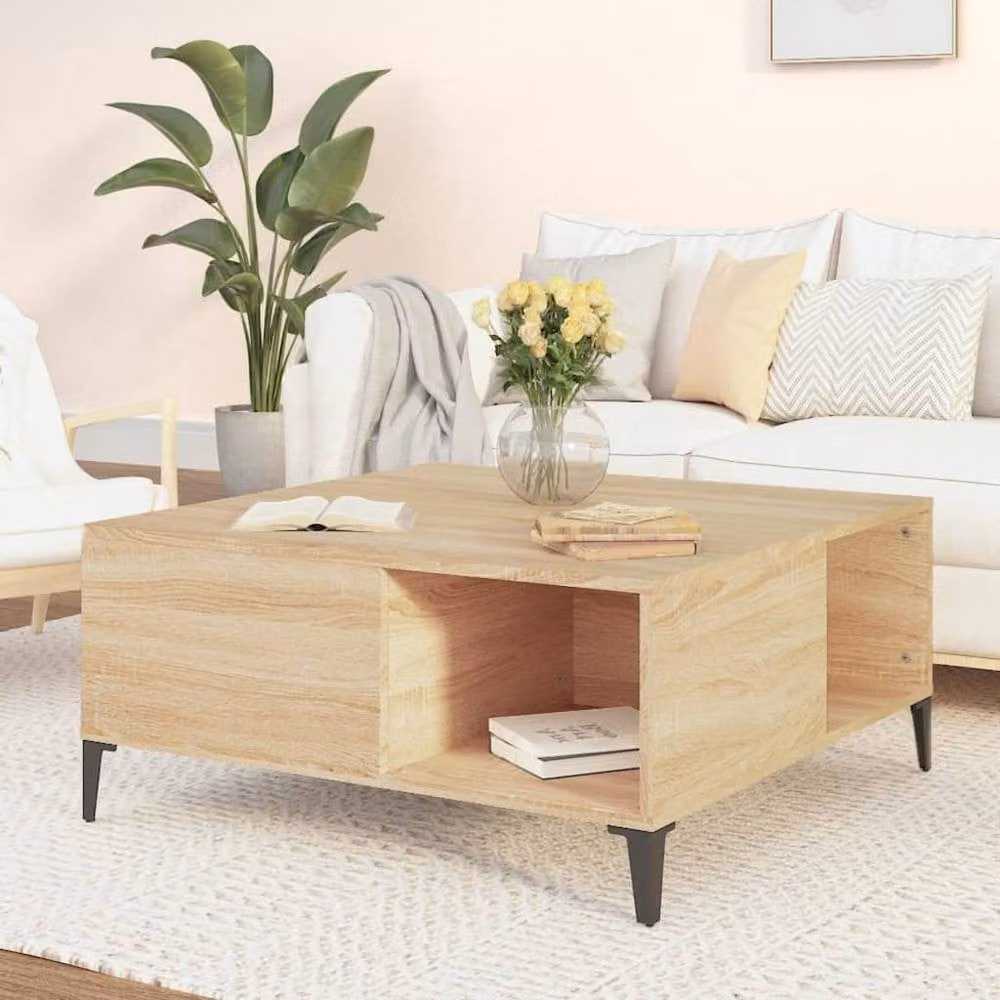 Berkfield Home Sturdy Coffee Table in Sonoma Oak, Brown, W/D/H: 80 x 80 x 36.5 cm