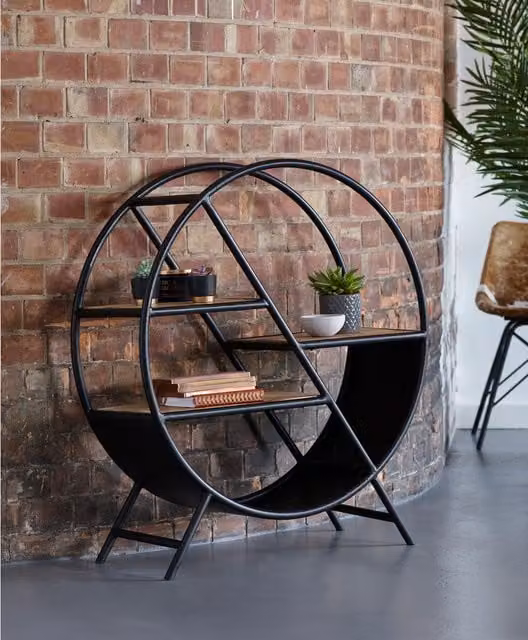 Worcester Metro Industrial Round Open Bookcase in Brown and Black