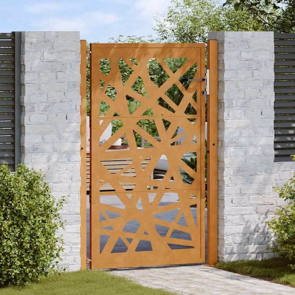 Berkfield Home Beautiful Garden Gate in Brown Weathering Steel, W: 105 cm, H: 155 cm – 1