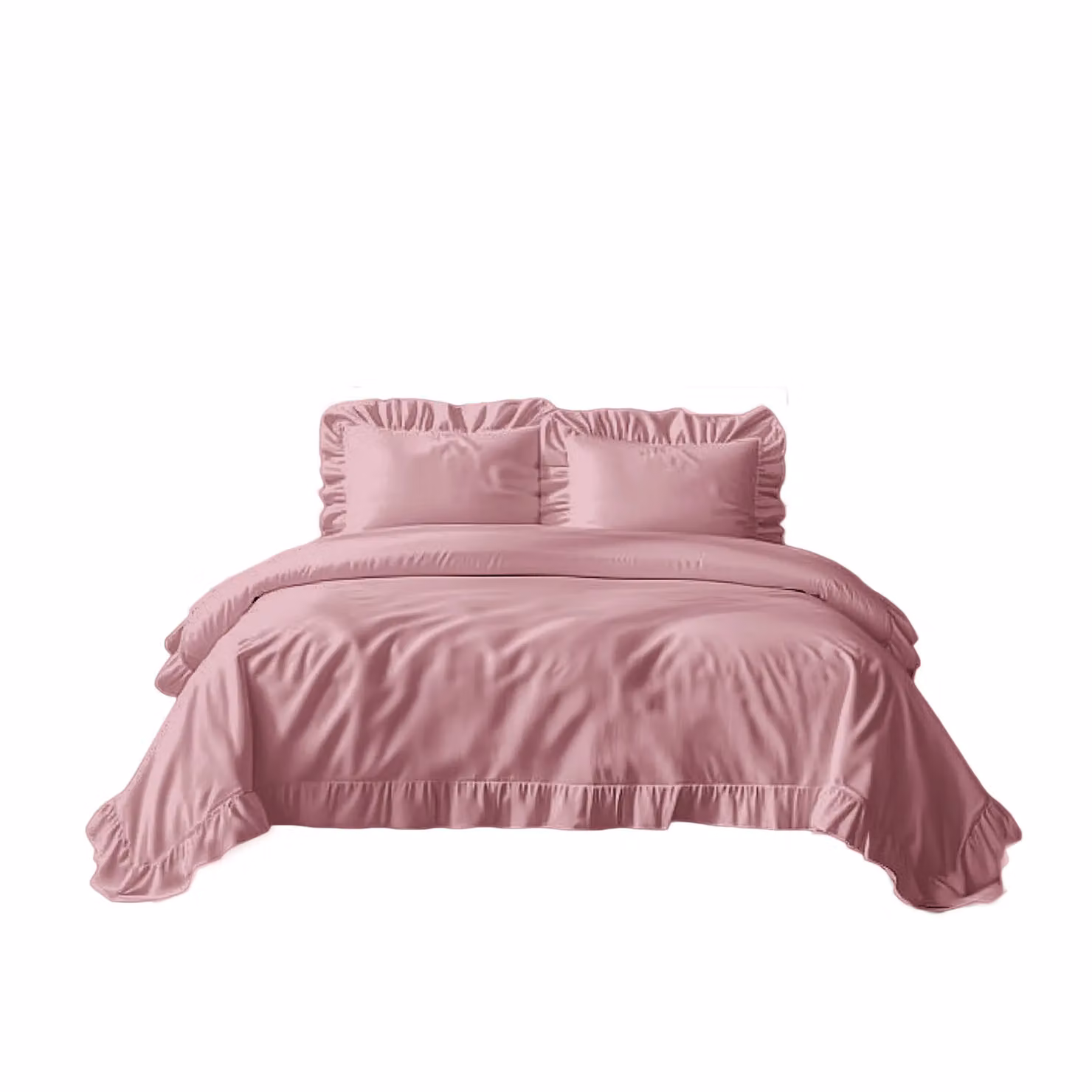 Snug City Pink Polycotton Duvet Cover and Pillowcase Set with Shabby Chic Frilled Design, W: 180 cm, H: 200 cm – 2