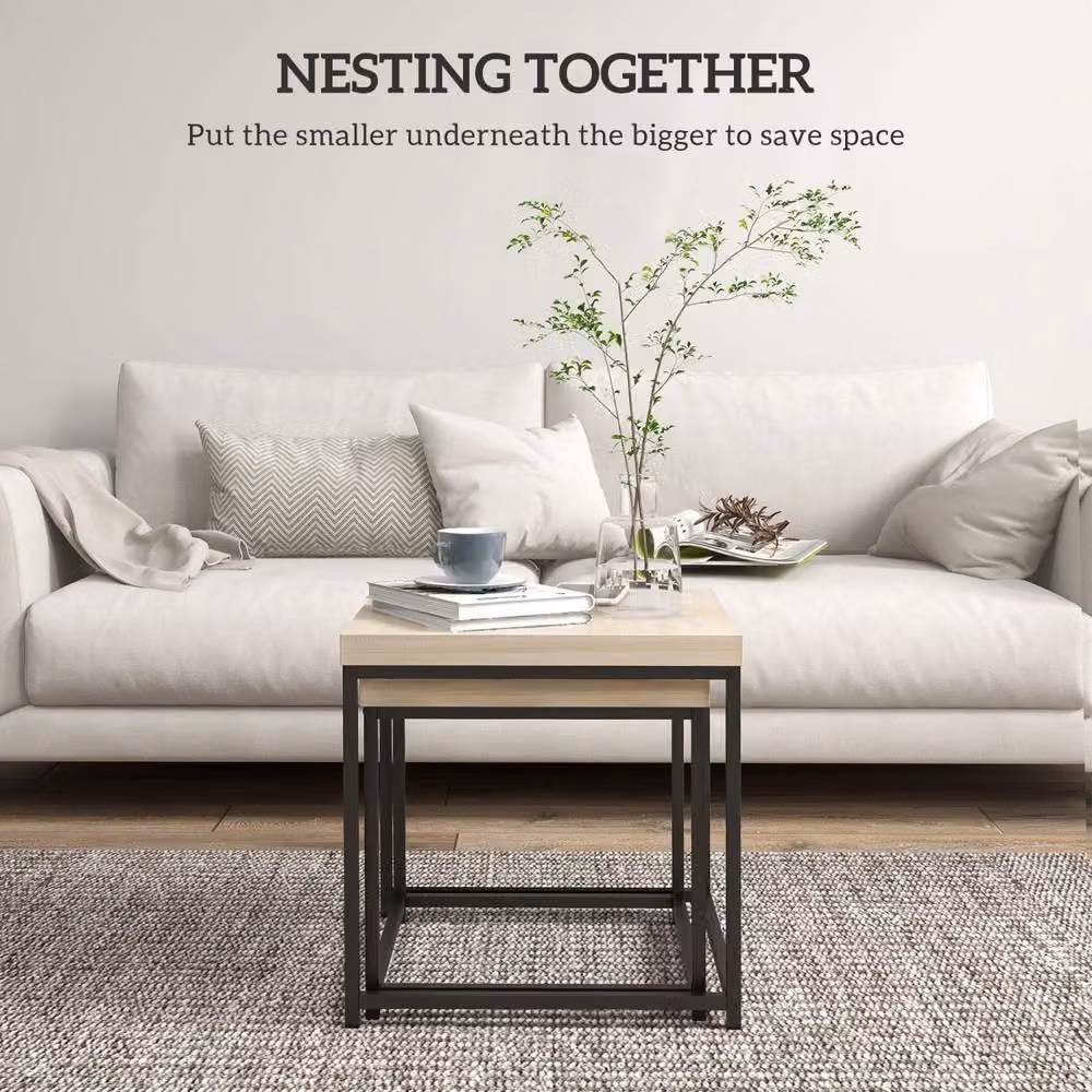Wyld Haus Vattesa Set of 2 Nesting Coffee Tables in Light Oak Effect – 4