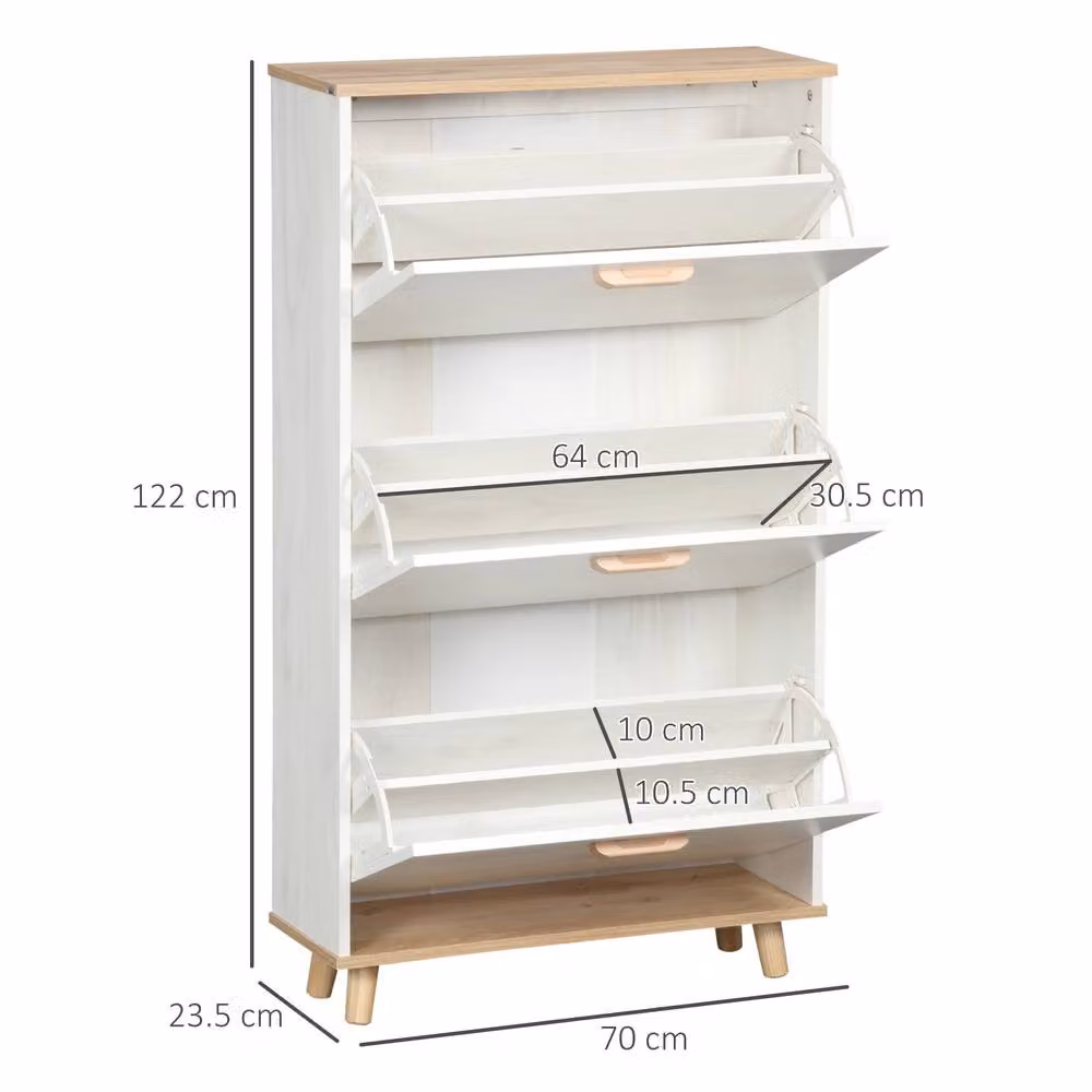 STILVORA Shoe Cabinet with 3 Tilting Compartments and Internal Shelves in White and Beige – 2