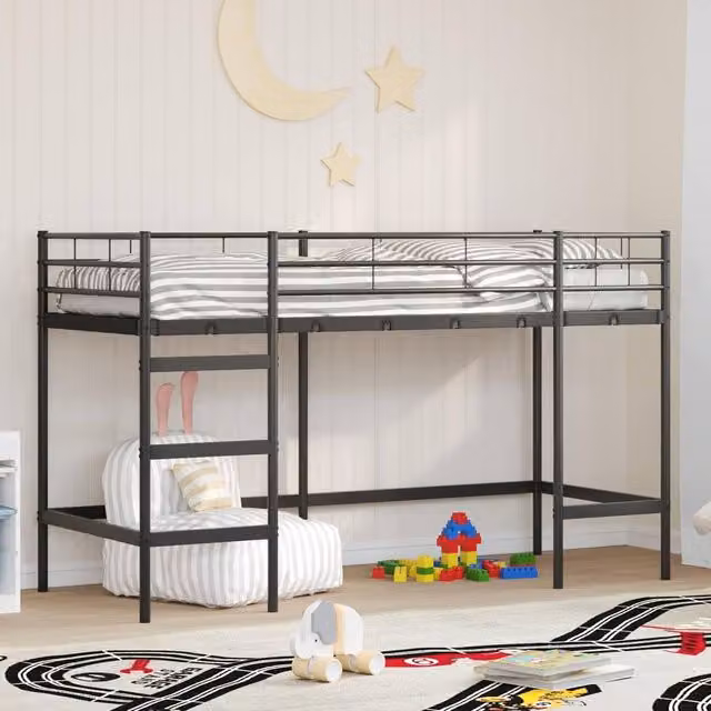 Berkfield Home Kids Loft Bed Frame in Black Metal, W/D/H: 190 x 100 x 28.5 cm – 1