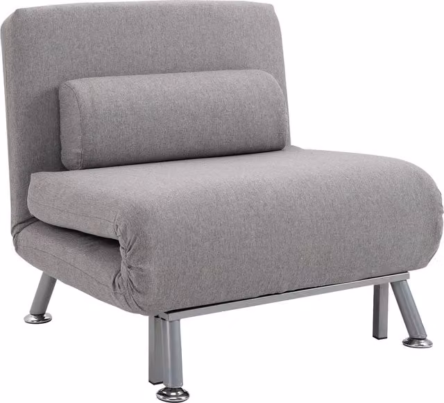 HOMCOM Single Sofa Bed Futon Chair Sleeper in Grey with Metal Frame and Microfibre Fabric