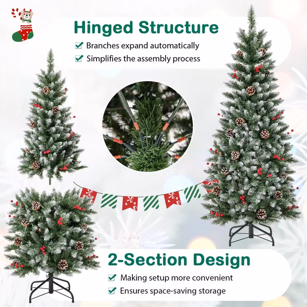 Costway 5 FT Green Artificial Hinged Christmas Tree with 408 Branch Tips – 6