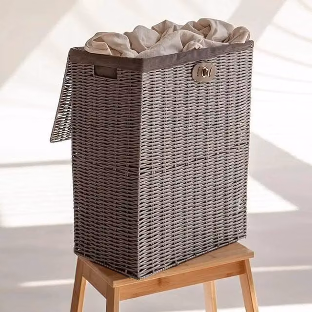 SPETLEK Grey Resin Laundry Basket with Handles