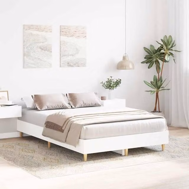 Berkfield Home Durable Engineered Wood Bed Frame in White, W/D/H: 140 x 190 cm