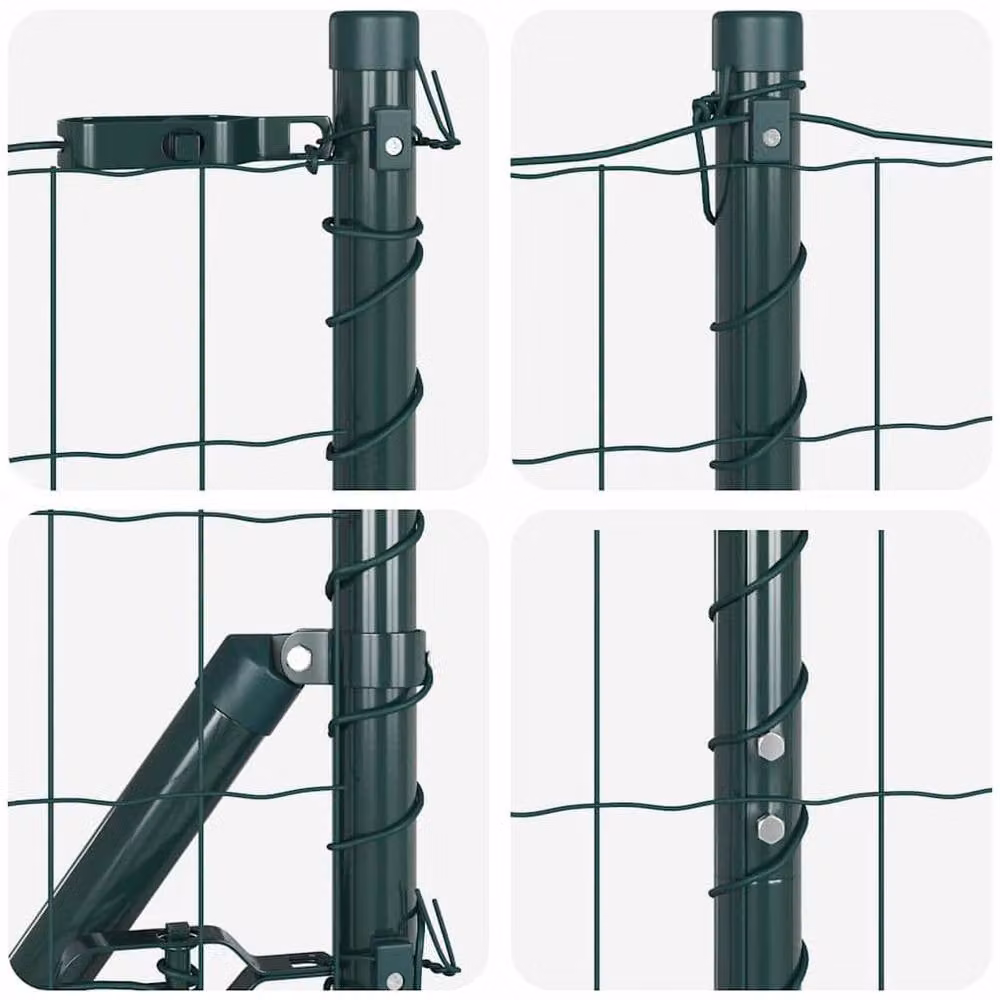Berkfield Home Euro Fence with 7 Flanged Posts, Galvanised Steel, Green, W: 10 m, H: 1.2 m – 5