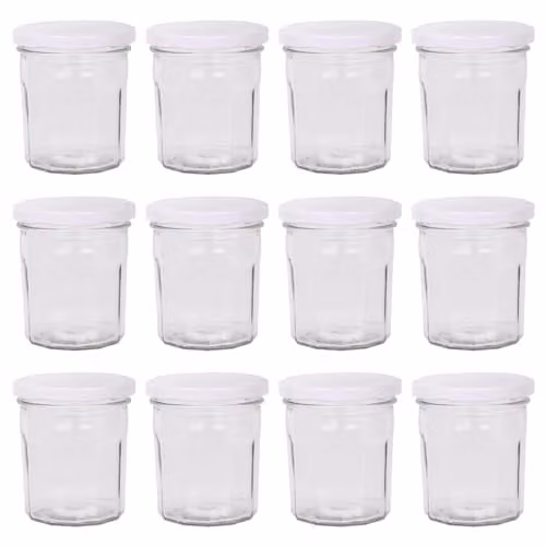 Argon Tableware Glass Jam Jars with Airtight White Lids, 250ml, Pack of 12