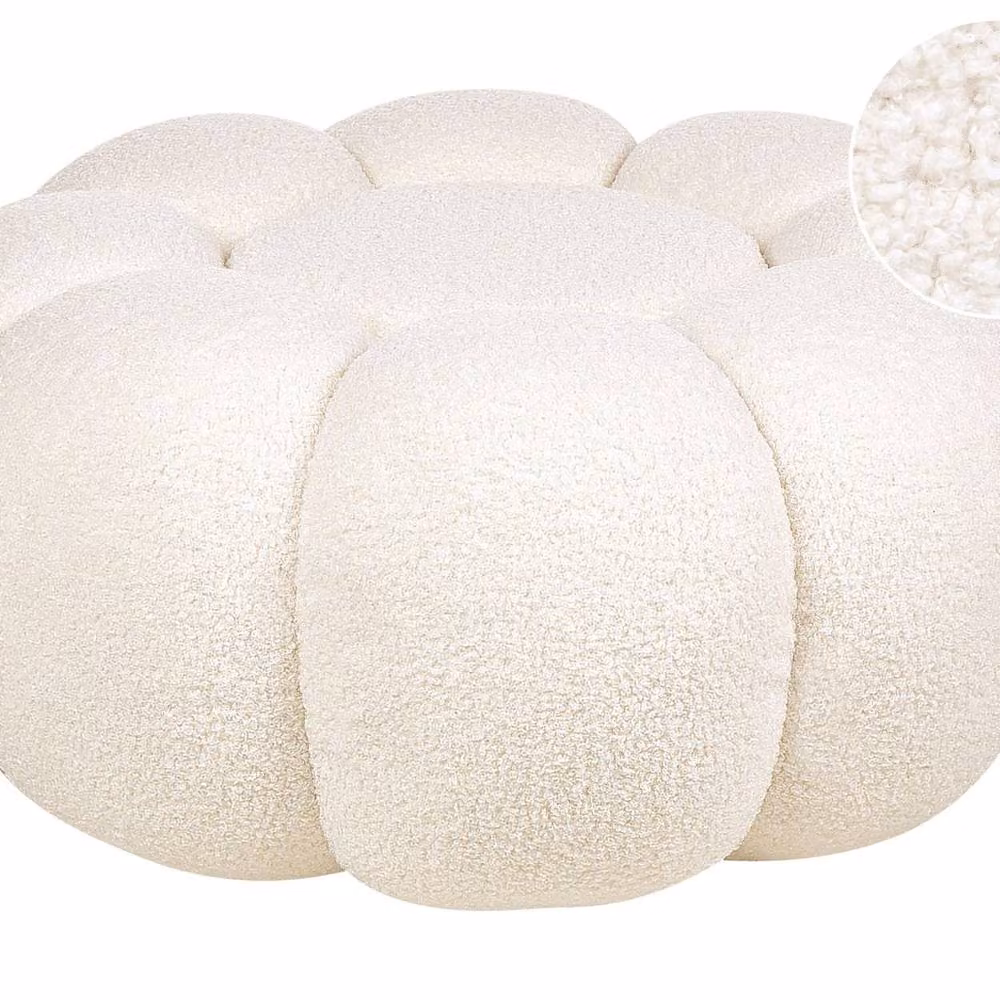 Maisonique Wyld and Coco Off-White Bouclé Round Pouffe, Diameter: 60 cm – 2