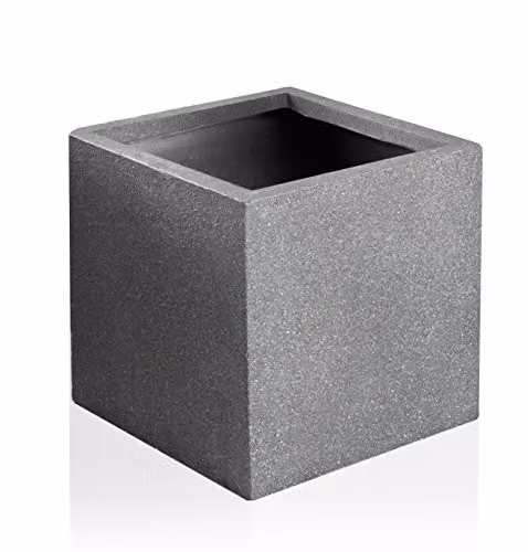Primrose Kadamus Cube Planter, Dark Grey Textured Fibrecotta Outdoor Pot, 30cm