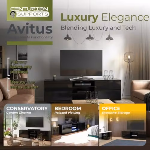Centurion Avitus Gloss Black TV Cabinet with 4 Drawers and 3 Shelves for 32-65 inch Screens W/D/H: 158 x 40 x 48 cm – 3