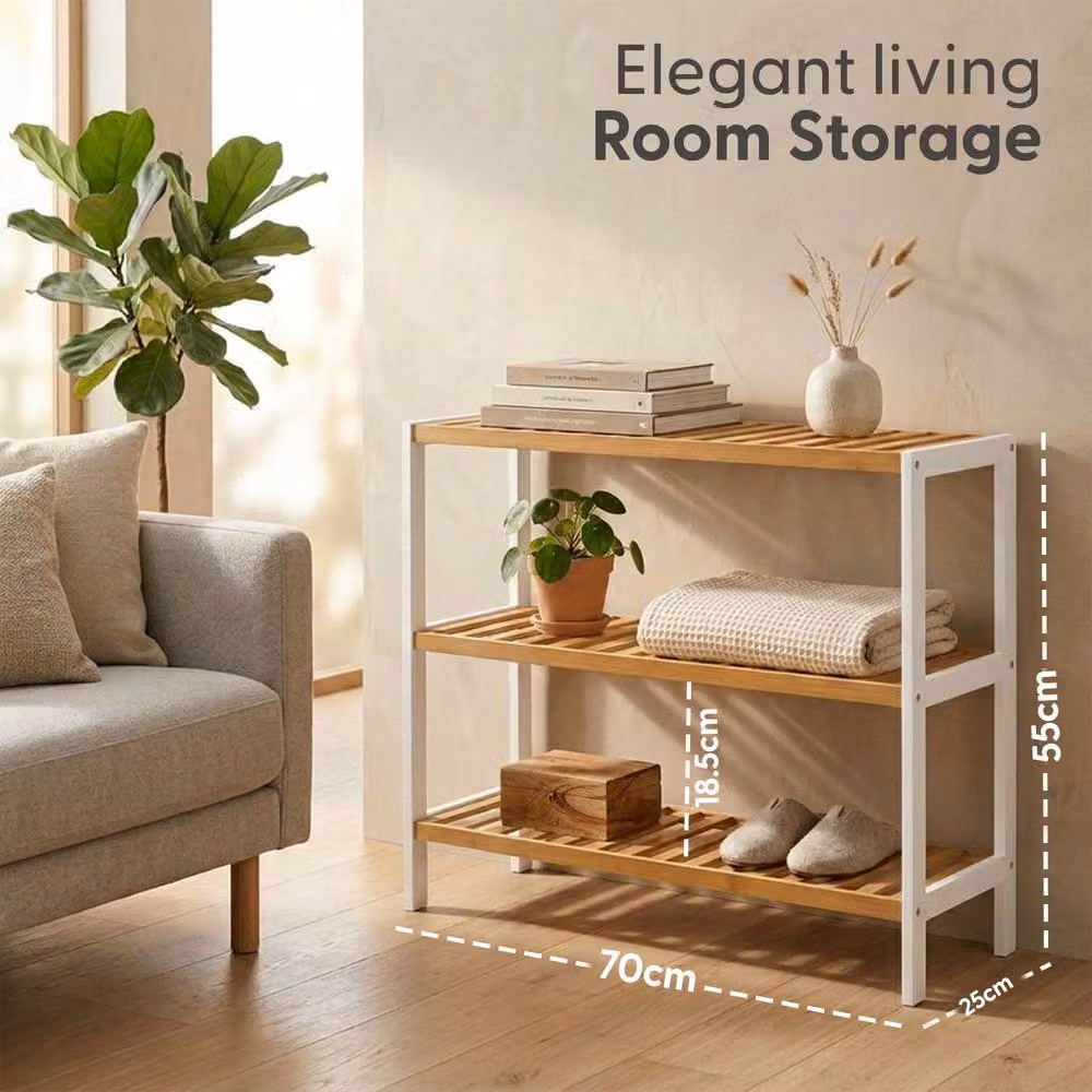Keplin 3-Tier Bamboo Shoe Rack in White – 2