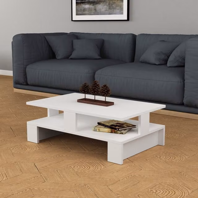Decortie Mansu Modern Multipurpose Coffee Table, White, W: 80 cm, D: 50 cm, H: 27.5 cm