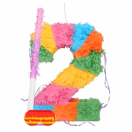 Fax Potato Number 2 Pop-Out Piñata Set with Stick and Blindfold in Pink, Purple and Multicolour – 2
