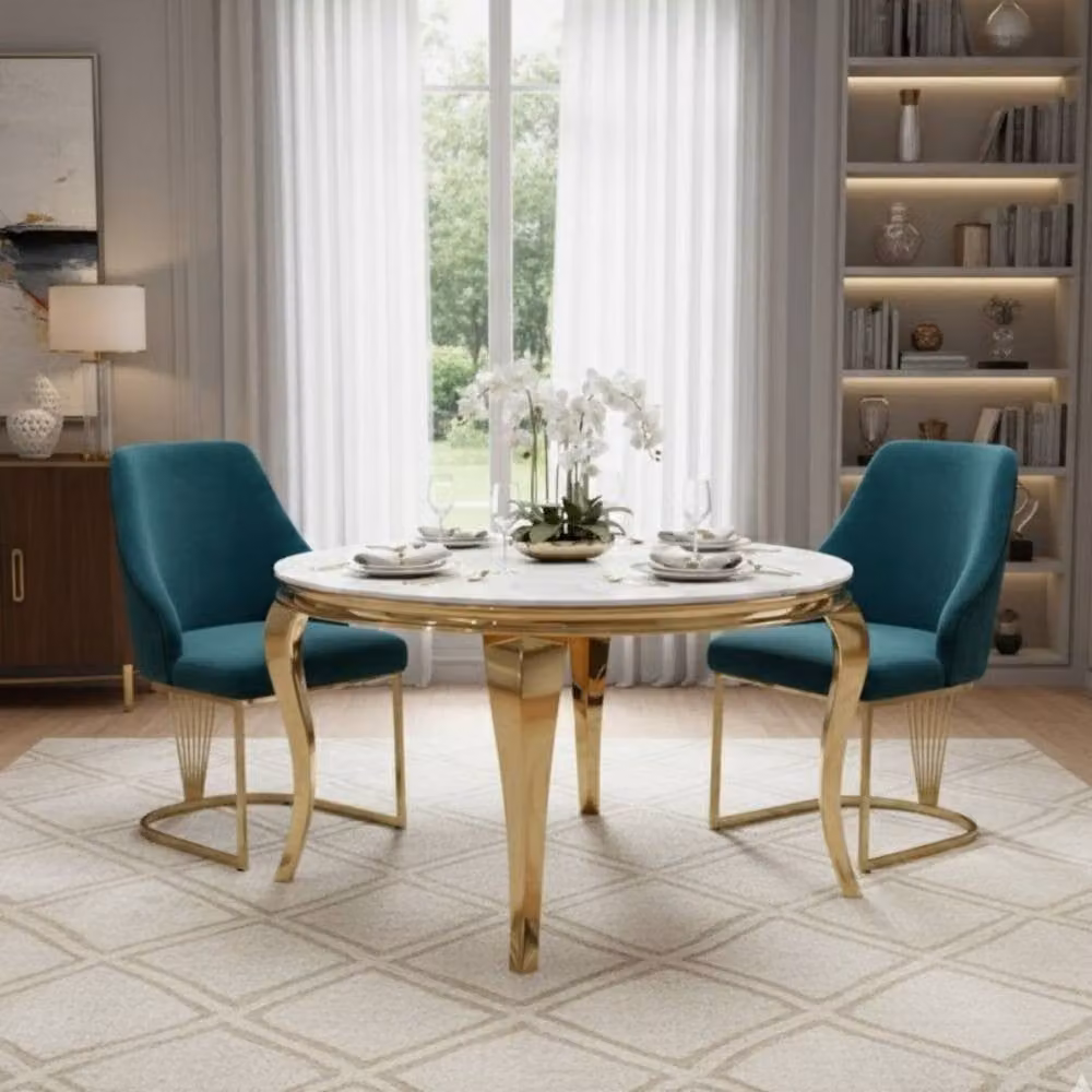 HOME LUXE INTERIOR Lasco Set of 2 Green and Gold Velvet Dining Chairs with Metal Legs – 3