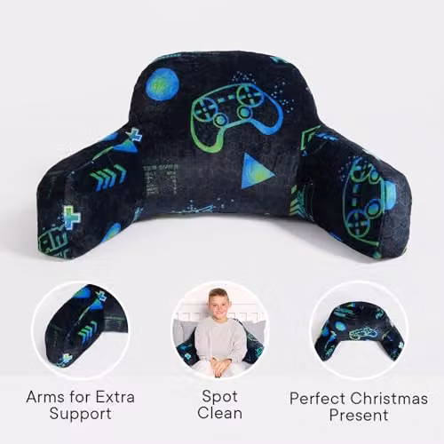 OHS Soft Teddy Fleece Gaming Cuddle Cushion with Arms for Teenagers in Black or Green, W/D/H: 45 x 45 x 30 cm – 4