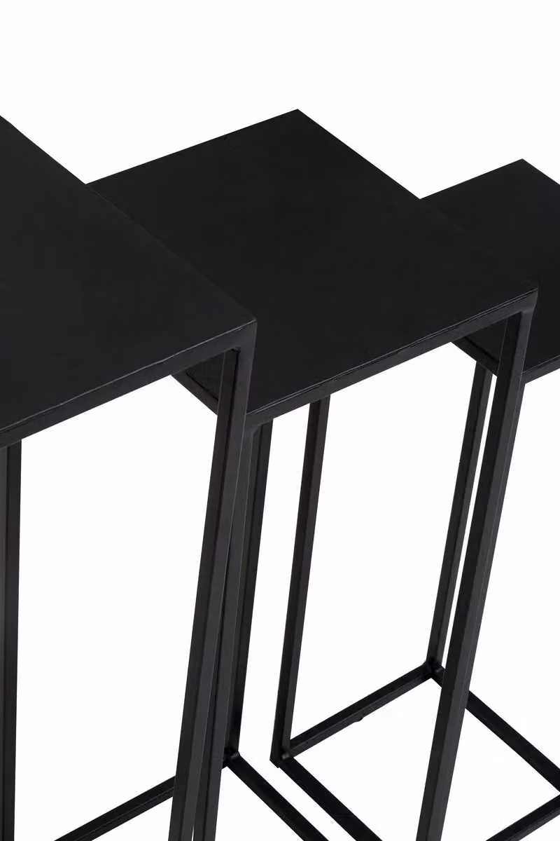 Orsina Nest of 3 Square Marble Top Side Tables with Black Powder Coated Metal Frames – 4