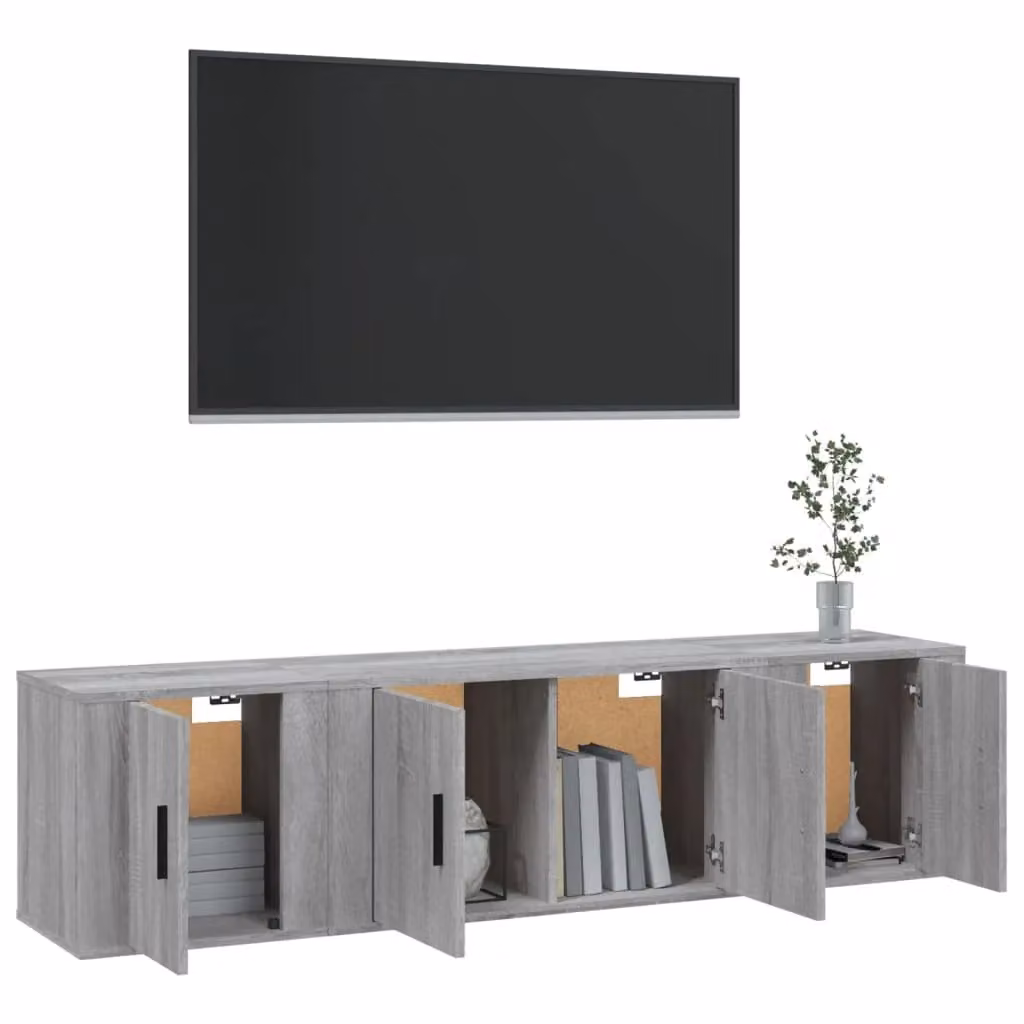 Berkfield Home 3 Piece Grey Matt TV Cabinet Set with Lowboard and Wall Mounted Units – 3