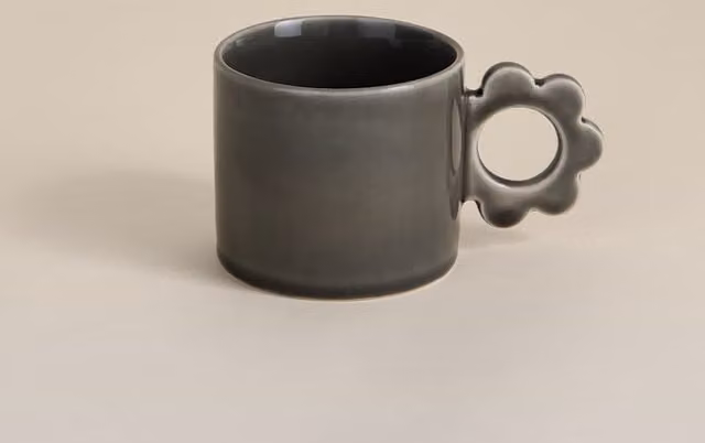 M&S Grey Floral Stoneware Ceramic Mug for Adults