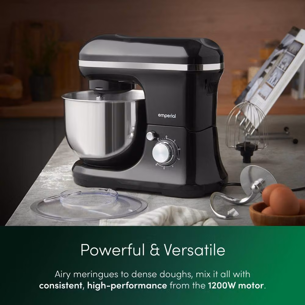 Emperial 5L Stand Mixer in Black with 6 Speeds, Dough Hook, Whisk and Beater – 3