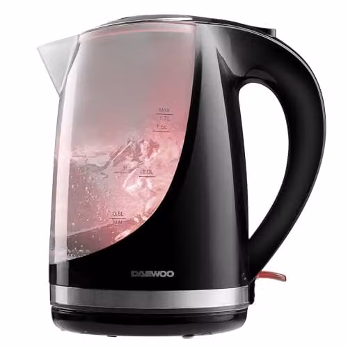 Daewoo LED Colour Changing Glass and Stainless Steel Kettle with 1.7 l Capacity, Black