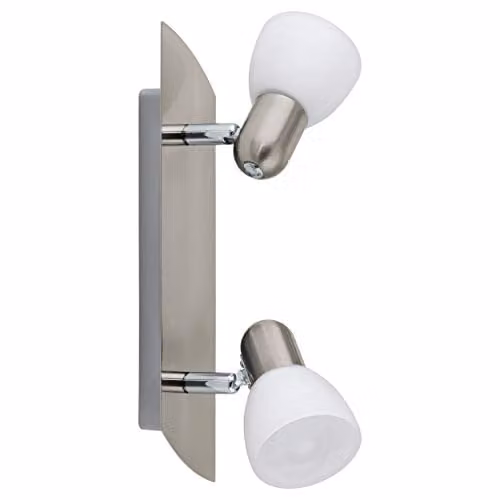 Loops Modern 2-Spot Wall Light in Silver with White Glass Shades, E14