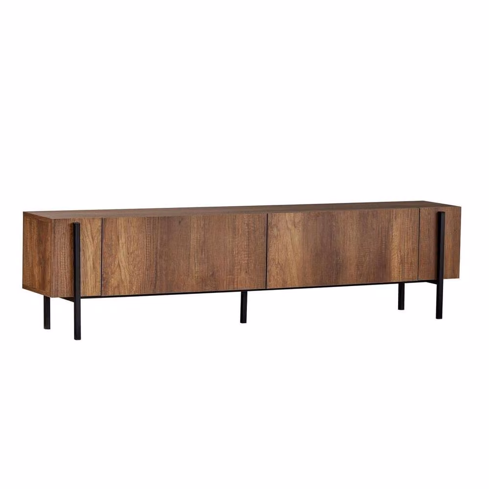 CALICOSY ATLAS TV Stand with 2 Drop-Down Doors and Metal Legs in Walnut, W: 180 cm, D: 45 cm, H: 30 cm – 3