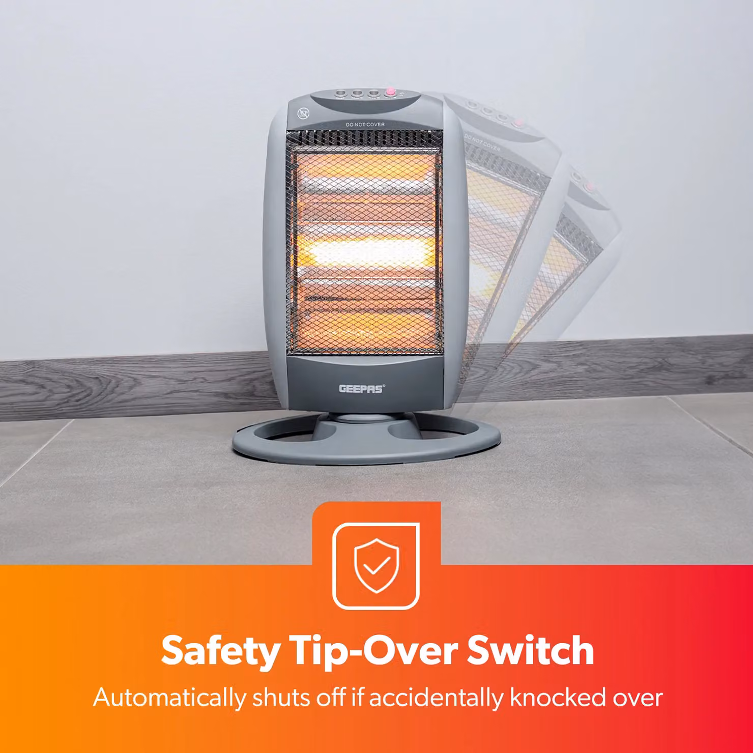 Geepas 1200W Halogen Infrared Heater with 3 Heat Settings and Tilt Protection in Grey – 2