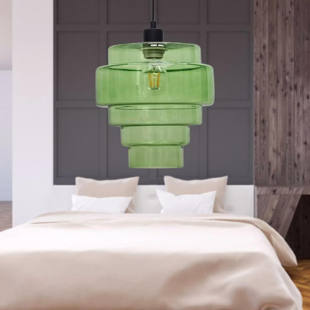 First Choice Lighting Benson Set of 2 Modern Green Glass and Black Metal Pendant Lights, Height Adjustable, W/D/H: 23.5 x 23.5 x 115 cm – 3