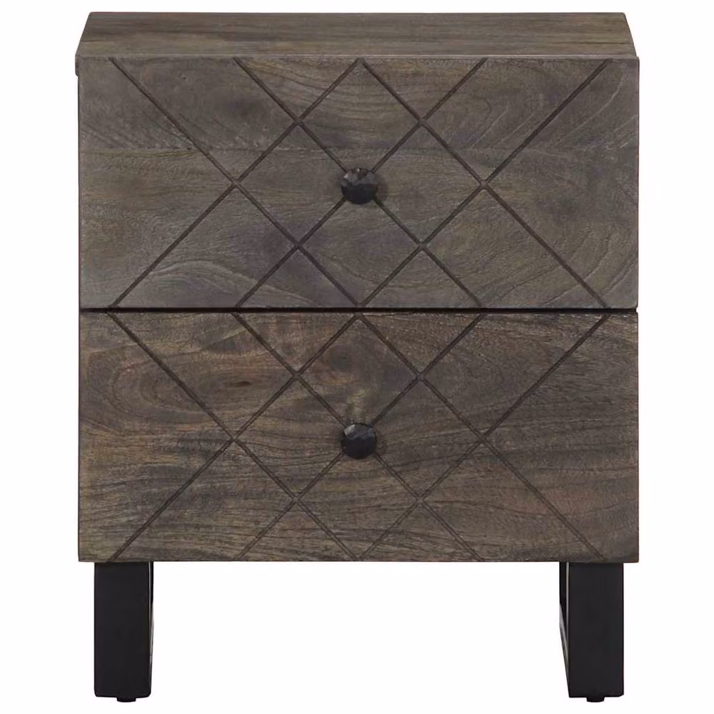 Berkfield Home Set of 2 Black Mango Wood Bedside Cabinets W/D/H: 40 x 33 x 46 cm – 3