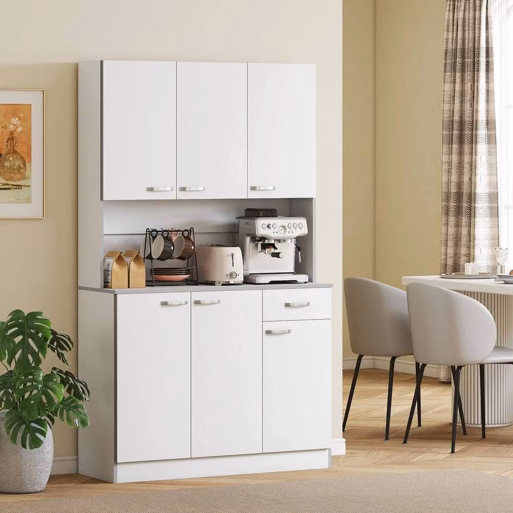 FORGEVIO Freestanding Classic Kitchen Cupboard in White with Hinged Doors and Internal Shelves – 2