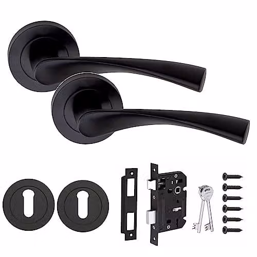 Golden Grace Astrid Key Lock Door Handle Set in Matt Black – 1