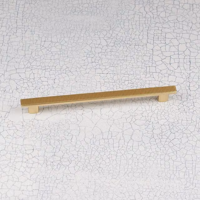 Handle & Home Ribbed Detailing Bar Handle and Coordinating Knobs in Brushed Brass Gold, Zinc