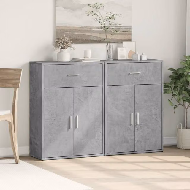 Berkfield Home Set of 2 Modern Abstract Sideboards in Concrete Grey, W/D/H: 60 x 30 x 84 cm – 1