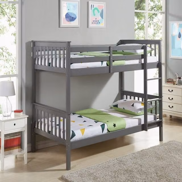 Andromeda Grey Solid Pine Wooden Bunk Bed for Kids Single 90x190 cm