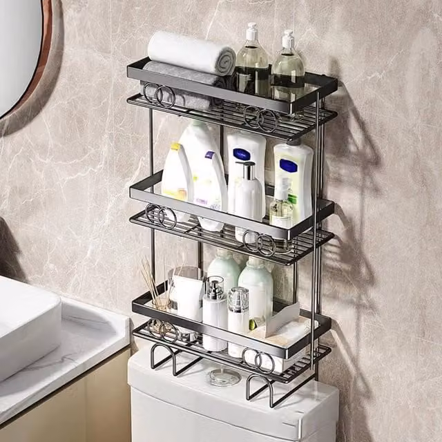 VOGREX 3-Tier Large Over The Toilet Storage Shelf in Black – 1