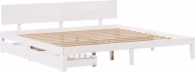 Berkfield Home Decorative Super King Bed Frame with Drawers in White Solid Pine, W/D/H: 180 x 200 x 69.5 cm