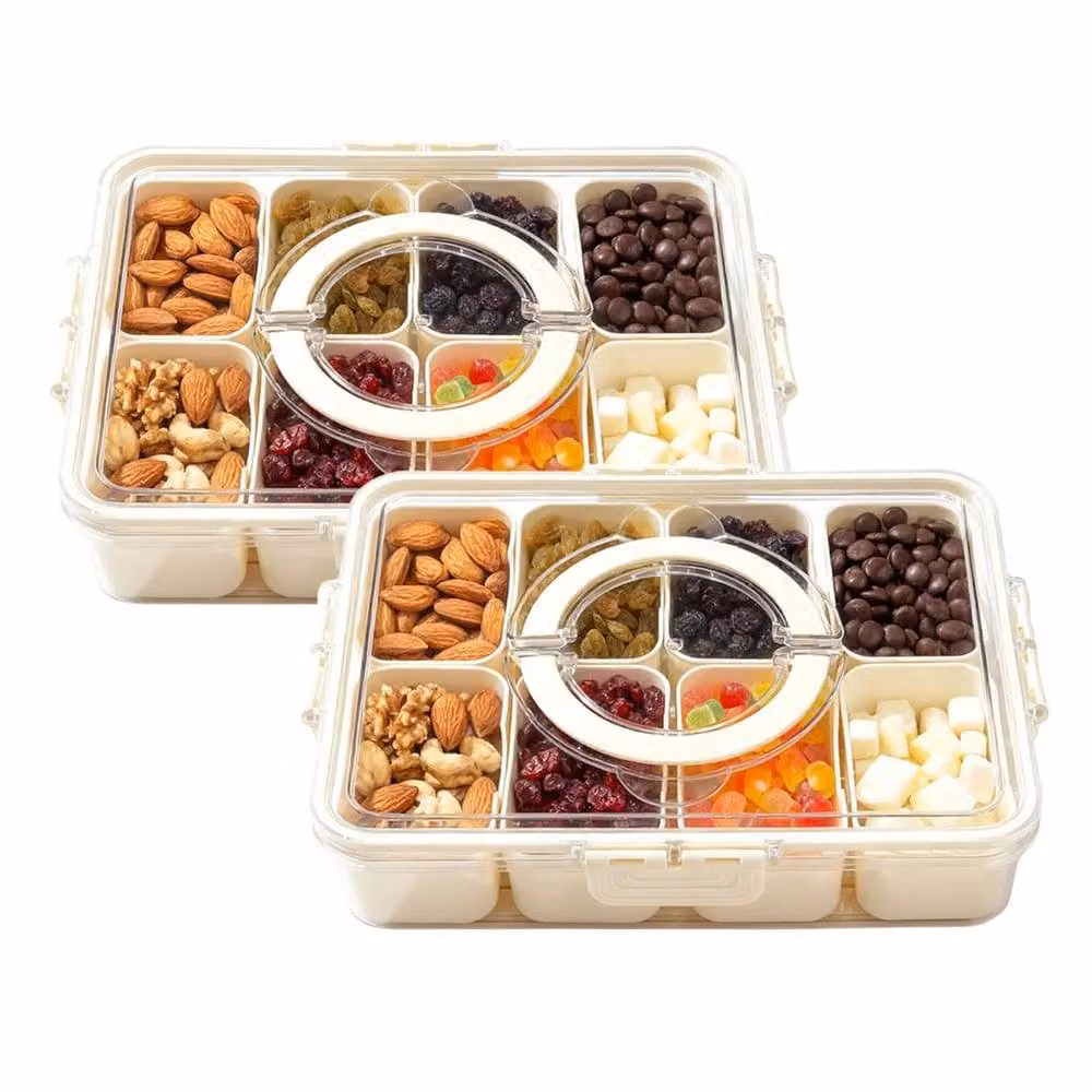 FLAVORA Snackle Box with 8 Divided Compartments and Snap Lid in Beige and Transparent Plastic – 2