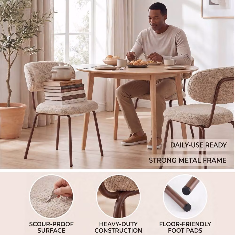 SONARA Set of 2 Mid-Century Dining Chairs with Armrests in Beige Linen Fabric – 3