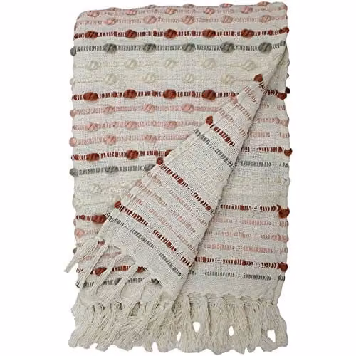 Riva Home Furn Dhadit Woven Tufted Striped Throw in Pink, W/D/H: 130 x 180 cm