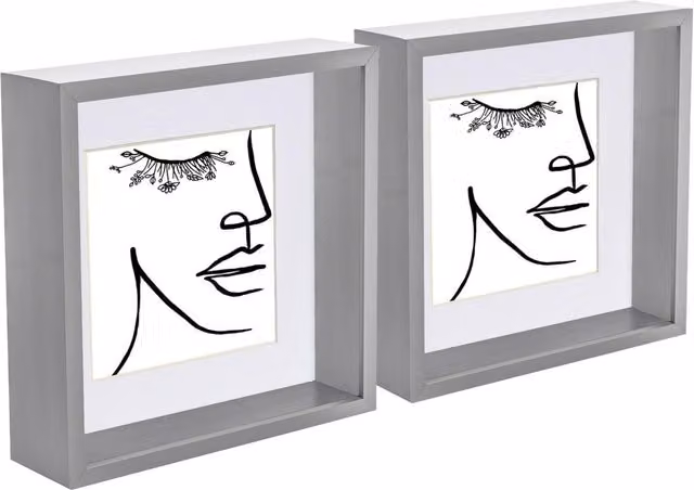 Nicola Spring Pack of 5 3D Deep Box Square Photo Frames in Grey and White, W/D/H: 20.32 x 20.32 x 5.08 cm with 6 x 6 inch Mounts