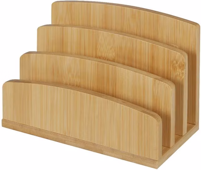 Levede 4-Slot Bamboo Desktop Document Organizer and Mail Sorter in Natural Brown