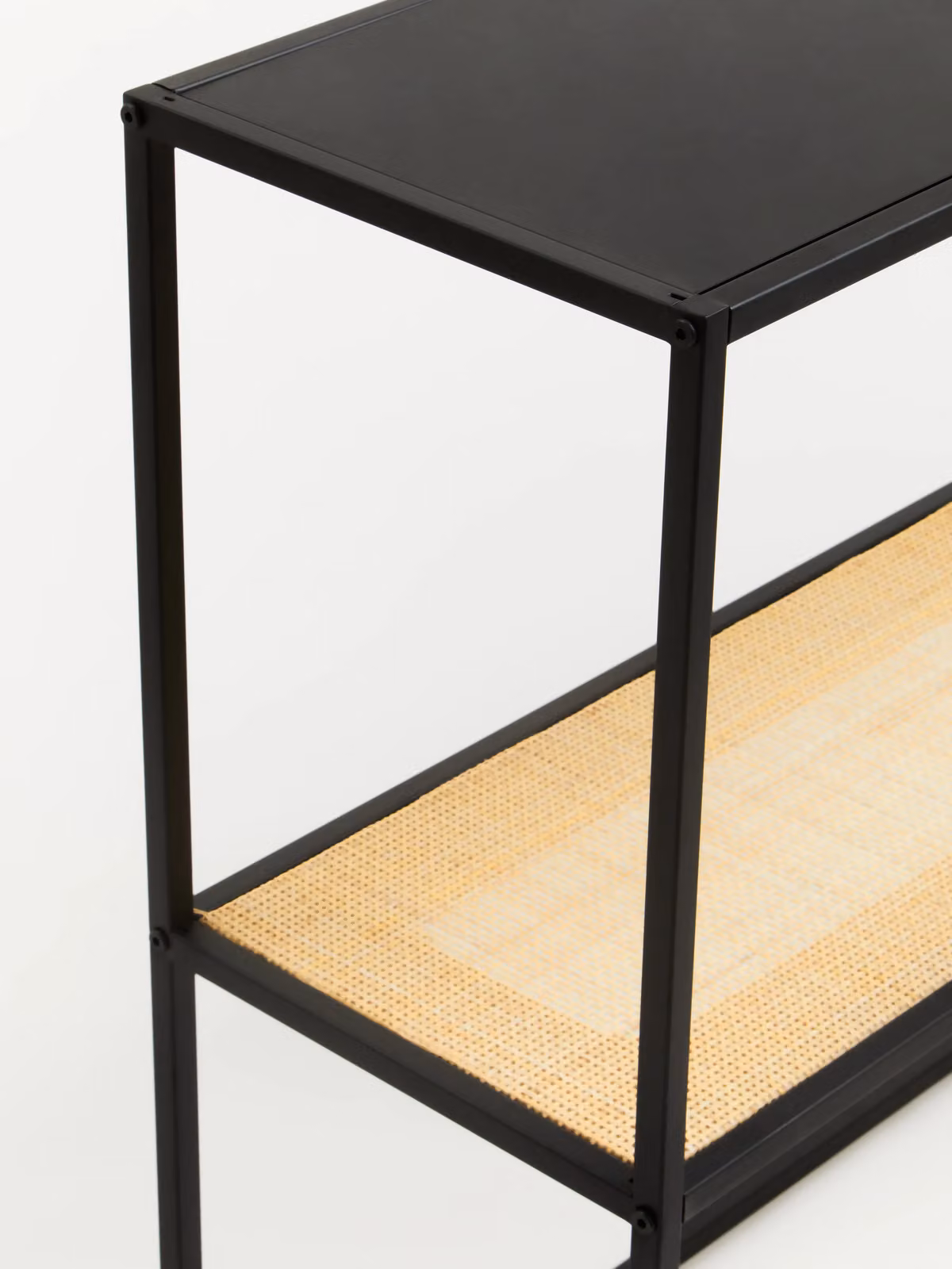 Orsina Minimalist Rectangular Console Table in Black Metal and Rattan, W/D/H: 110 x 80 x 30 cm – 4