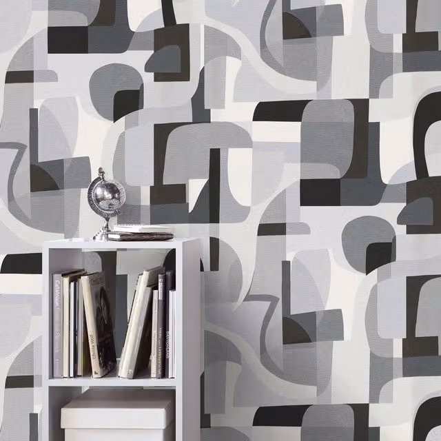 Erismann Modern Geometric Abstract Vinyl Wallpaper in Black