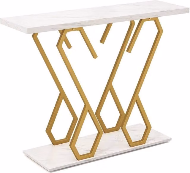 VOGREX Narrow Faux Marble Contemporary Entry Console Table, White and Multicolour, W/D/H: 80 x 30 x 30 cm