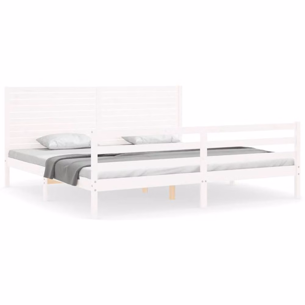 Berkfield Home Beautiful Solid Wood Bed Frame with Headboard in White W/D/H: 200 x 200 x 205.5 cm – 2