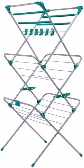 SPETLEK 3 Tier Metal Indoor Clothes Airer with Hooks in Silver