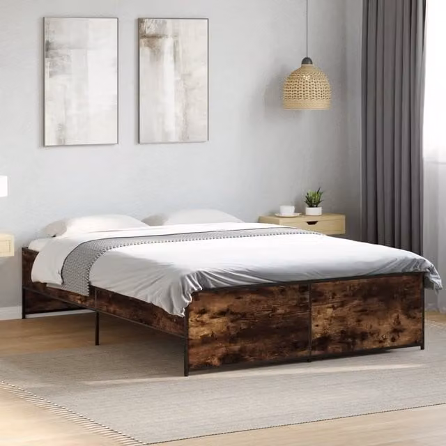Berkfield Home Small Double Bed Frame in Smoked Oak and Brown, W/D/H: 120 x 200 cm – 1